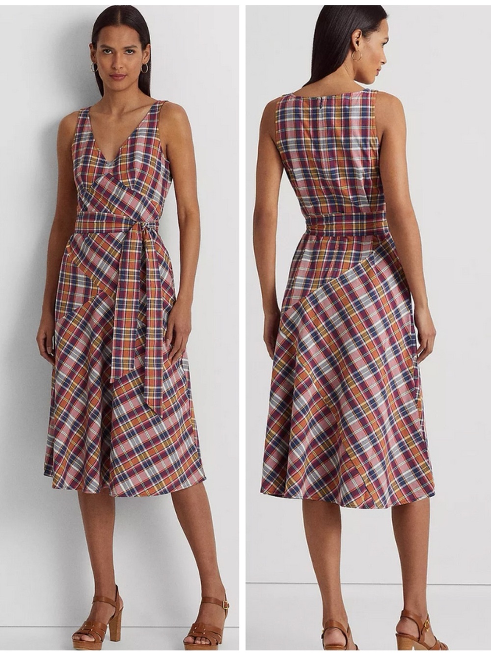 Lauren Ralph Lauren Belted Madras Plaid Dress New